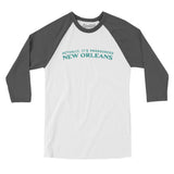 Actually It's Pronounced New Orleans Men/Unisex Raglan 3/4 Sleeve T-Shirt-White with Asphalt-Allegiant Goods Co. Vintage Sports Apparel