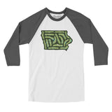 Iowa Golf Course Men/Unisex Raglan 3/4 Sleeve T-Shirt-White with Asphalt-Allegiant Goods Co. Vintage Sports Apparel