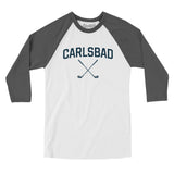 Carlsbad Golf Men/Unisex Raglan 3/4 Sleeve T-Shirt-White with Asphalt-Allegiant Goods Co. Vintage Sports Apparel