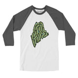 Maine Golf Course Men/Unisex Raglan 3/4 Sleeve T-Shirt-White with Asphalt-Allegiant Goods Co. Vintage Sports Apparel