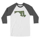 Maryland Golf Course Men/Unisex Raglan 3/4 Sleeve T-Shirt-White with Asphalt-Allegiant Goods Co. Vintage Sports Apparel