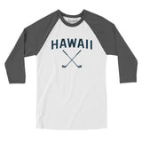 Hawaii Golf Men/Unisex Raglan 3/4 Sleeve T-Shirt-White with Asphalt-Allegiant Goods Co. Vintage Sports Apparel