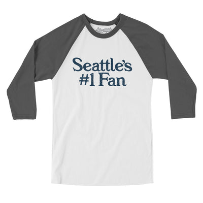 Seattle's Number 1 Fan Men/Unisex Raglan 3/4 Sleeve T-Shirt-White with Asphalt-Allegiant Goods Co. Vintage Sports Apparel