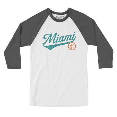 Miami Vintage Script Men/Unisex Raglan 3/4 Sleeve T-Shirt-Allegiant Goods Co. Vintage Sports Apparel