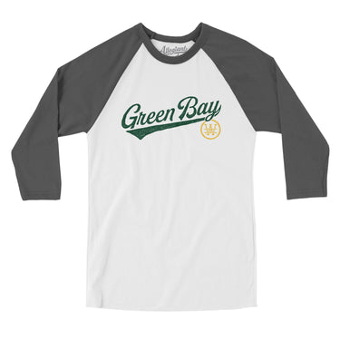 Green Bay Vintage Script Men/Unisex Raglan 3/4 Sleeve T-Shirt-Allegiant Goods Co. Vintage Sports Apparel