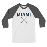 Miami Golf Men/Unisex Raglan 3/4 Sleeve T-Shirt-White with Asphalt-Allegiant Goods Co. Vintage Sports Apparel
