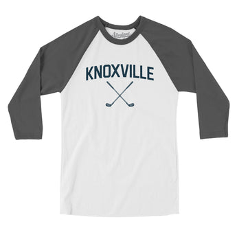 Knoxville Golf Men/Unisex Raglan 3/4 Sleeve T-Shirt-White with Asphalt-Allegiant Goods Co. Vintage Sports Apparel