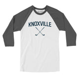 Knoxville Golf Men/Unisex Raglan 3/4 Sleeve T-Shirt-White with Asphalt-Allegiant Goods Co. Vintage Sports Apparel