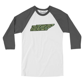Tennessee Golf Course Map Men/Unisex Raglan 3/4 Sleeve T-Shirt-White with Asphalt-Allegiant Goods Co. Vintage Sports Apparel