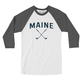 Maine Golf Men/Unisex Raglan 3/4 Sleeve T-Shirt-White with Asphalt-Allegiant Goods Co. Vintage Sports Apparel