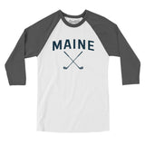 Maine Golf Men/Unisex Raglan 3/4 Sleeve T-Shirt-White with Asphalt-Allegiant Goods Co. Vintage Sports Apparel