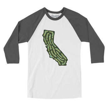 California Golf Course Men/Unisex Raglan 3/4 Sleeve T-Shirt-White with Asphalt-Allegiant Goods Co. Vintage Sports Apparel