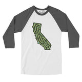 California Golf Course Men/Unisex Raglan 3/4 Sleeve T-Shirt-White with Asphalt-Allegiant Goods Co. Vintage Sports Apparel