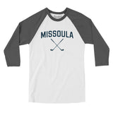 Missoula Golf Men/Unisex Raglan 3/4 Sleeve T-Shirt-White with Asphalt-Allegiant Goods Co. Vintage Sports Apparel