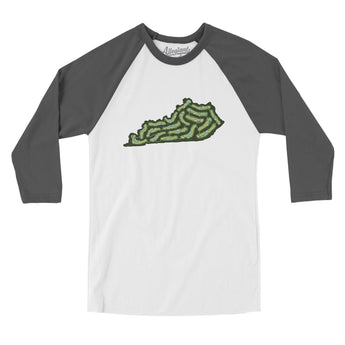 Kentucky Golf Course Men/Unisex Raglan 3/4 Sleeve T-Shirt-White with Asphalt-Allegiant Goods Co. Vintage Sports Apparel