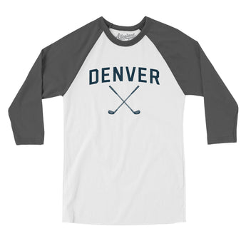 Denver Golf Men/Unisex Raglan 3/4 Sleeve T-Shirt-White with Asphalt-Allegiant Goods Co. Vintage Sports Apparel
