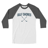 Gulf Shores Golf Men/Unisex Raglan 3/4 Sleeve T-Shirt-White with Asphalt-Allegiant Goods Co. Vintage Sports Apparel