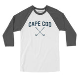 Cape Cod Golf Men/Unisex Raglan 3/4 Sleeve T-Shirt-White with Asphalt-Allegiant Goods Co. Vintage Sports Apparel