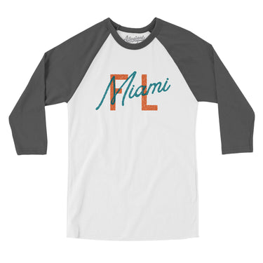 Miami Fl Overprinted Men/Unisex Raglan 3/4 Sleeve T-Shirt-Allegiant Goods Co. Vintage Sports Apparel
