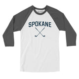 Spokane Golf Men/Unisex Raglan 3/4 Sleeve T-Shirt-White with Asphalt-Allegiant Goods Co. Vintage Sports Apparel
