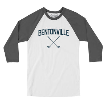Bentonville Golf Men/Unisex Raglan 3/4 Sleeve T-Shirt-White with Asphalt-Allegiant Goods Co. Vintage Sports Apparel