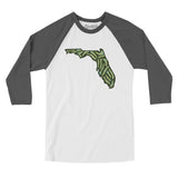 Florida Golf Course Men/Unisex Raglan 3/4 Sleeve T-Shirt-White with Asphalt-Allegiant Goods Co. Vintage Sports Apparel
