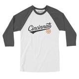 Cincinnati Vintage Script Men/Unisex Raglan 3/4 Sleeve T-Shirt-Allegiant Goods Co. Vintage Sports Apparel