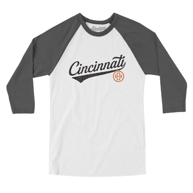Cincinnati Vintage Script Men/Unisex Raglan 3/4 Sleeve T-Shirt-Allegiant Goods Co. Vintage Sports Apparel
