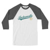 Jacksonville Vintage Script Men/Unisex Raglan 3/4 Sleeve T-Shirt-White with Asphalt-Allegiant Goods Co. Vintage Sports Apparel