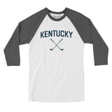 Kentucky Golf Men/Unisex Raglan 3/4 Sleeve T-Shirt-White with Asphalt-Allegiant Goods Co. Vintage Sports Apparel