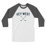 Key West Golf Men/Unisex Raglan 3/4 Sleeve T-Shirt-White with Asphalt-Allegiant Goods Co. Vintage Sports Apparel