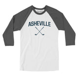 Asheville Golf Men/Unisex Raglan 3/4 Sleeve T-Shirt-White with Asphalt-Allegiant Goods Co. Vintage Sports Apparel