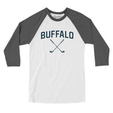 Buffalo Golf Men/Unisex Raglan 3/4 Sleeve T-Shirt-White with Asphalt-Allegiant Goods Co. Vintage Sports Apparel