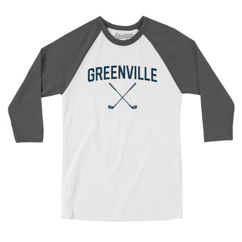 Greenville Golf Men/Unisex Raglan 3/4 Sleeve T-Shirt-White with Asphalt-Allegiant Goods Co. Vintage Sports Apparel
