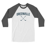 Greenville Golf Men/Unisex Raglan 3/4 Sleeve T-Shirt-White with Asphalt-Allegiant Goods Co. Vintage Sports Apparel