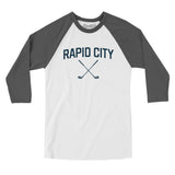 Rapid City Golf Men/Unisex Raglan 3/4 Sleeve T-Shirt-White with Asphalt-Allegiant Goods Co. Vintage Sports Apparel