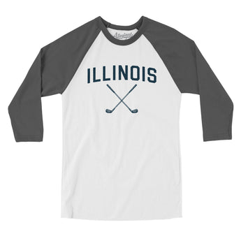 Illinois Golf Men/Unisex Raglan 3/4 Sleeve T-Shirt-White with Asphalt-Allegiant Goods Co. Vintage Sports Apparel