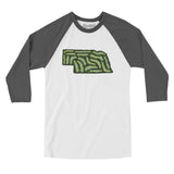 Nebraska Golf Course Men/Unisex Raglan 3/4 Sleeve T-Shirt-White with Asphalt-Allegiant Goods Co. Vintage Sports Apparel