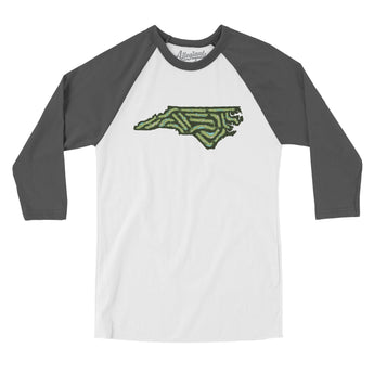 North Carolina Golf Course Men/Unisex Raglan 3/4 Sleeve T-Shirt-White with Asphalt-Allegiant Goods Co. Vintage Sports Apparel