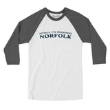 Actually It's Pronounced Norfolk Men/Unisex Raglan 3/4 Sleeve T-Shirt-White with Asphalt-Allegiant Goods Co. Vintage Sports Apparel