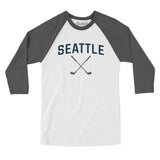 Seattle Golf Men/Unisex Raglan 3/4 Sleeve T-Shirt-White with Asphalt-Allegiant Goods Co. Vintage Sports Apparel