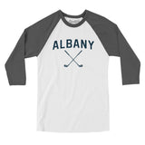 Albany Golf Men/Unisex Raglan 3/4 Sleeve T-Shirt-White with Asphalt-Allegiant Goods Co. Vintage Sports Apparel