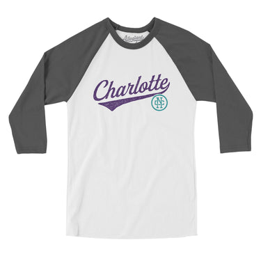Charlotte Vintage Script Men/Unisex Raglan 3/4 Sleeve T-Shirt-Allegiant Goods Co. Vintage Sports Apparel