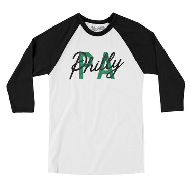 Philly Pa Overprinted Men/Unisex Raglan 3/4 Sleeve T-Shirt-White with Black-Allegiant Goods Co. Vintage Sports Apparel