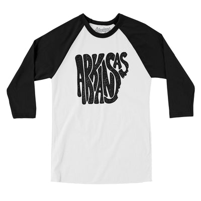 Arkansas State Shape Text Men/Unisex Raglan 3/4 Sleeve T-Shirt-White with Black-Allegiant Goods Co. Vintage Sports Apparel