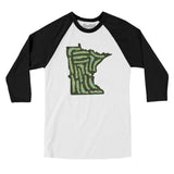 Minnesota Golf Course Men/Unisex Raglan 3/4 Sleeve T-Shirt-White with Black-Allegiant Goods Co. Vintage Sports Apparel