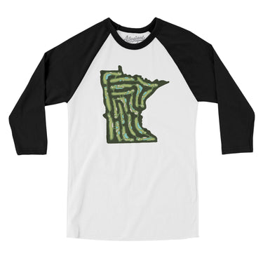 Minnesota Golf Course Men/Unisex Raglan 3/4 Sleeve T-Shirt-White with Black-Allegiant Goods Co. Vintage Sports Apparel
