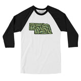 Nebraska Golf Course Men/Unisex Raglan 3/4 Sleeve T-Shirt-White with Black-Allegiant Goods Co. Vintage Sports Apparel