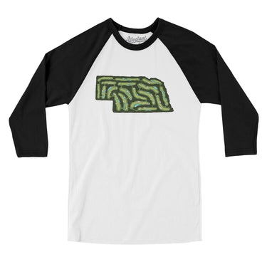 Nebraska Golf Course Men/Unisex Raglan 3/4 Sleeve T-Shirt-White with Black-Allegiant Goods Co. Vintage Sports Apparel
