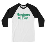 Boston's Number 1 Fan Men/Unisex Raglan 3/4 Sleeve T-Shirt-White with Black-Allegiant Goods Co. Vintage Sports Apparel